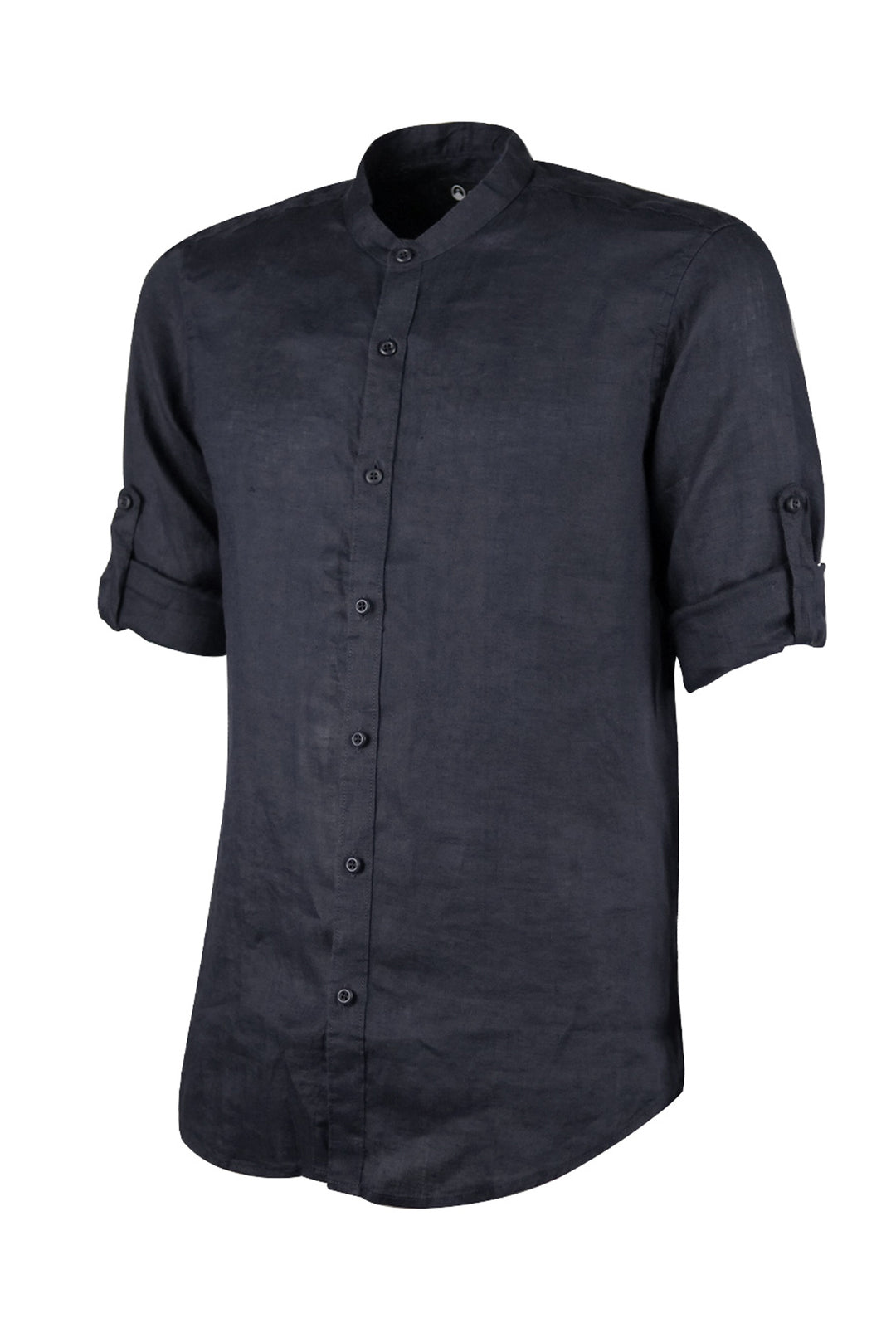 Camicia Uomo Manica Lunga 100% Lino Collo Coreano Semi Slim Fi Camicie Dresserd Uomo - NERO