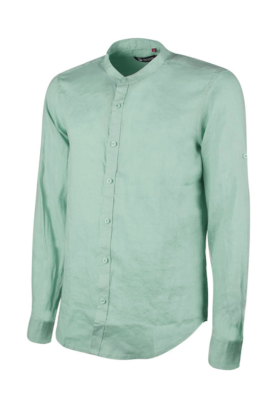 Camicia Uomo Manica Lunga 100% Lino Collo Coreano Semi Slim Fi Camicie Dresserd Uomo - VERDE