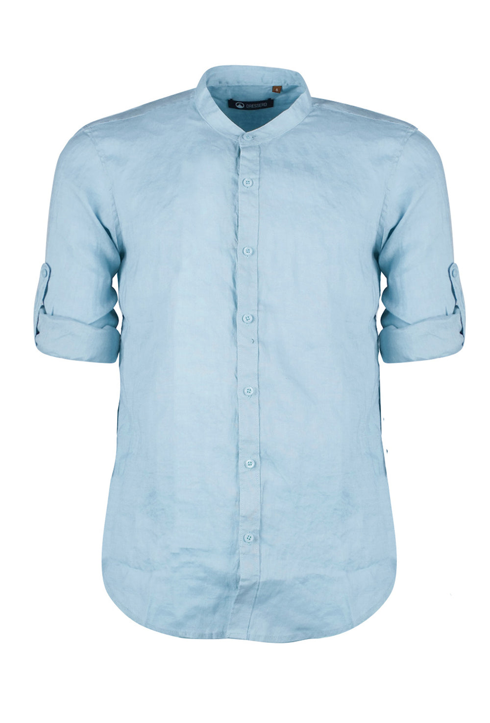 Camicia Uomo Manica Lunga 100% Lino Collo Coreano Semi Slim Fi Camicie Dresserd Uomo - CELESTE