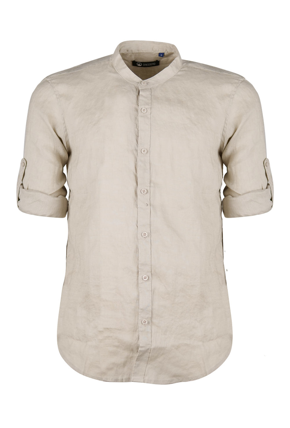 Camicia Uomo Manica Lunga 100% Lino Collo Coreano Semi Slim Fi Camicie Dresserd Uomo - BEIGE