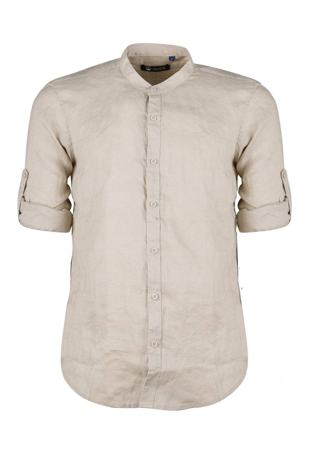 Camicia Uomo Manica Lunga 100% Lino Collo Coreano Semi Slim Fi Camicie Dresserd Uomo - BEIGE