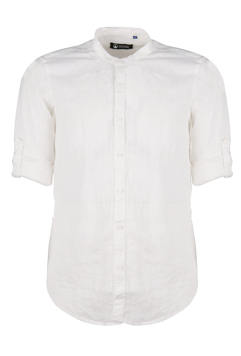 Camicia Uomo Manica Lunga 100% Lino Collo Coreano Semi Slim Fi Camicie Dresserd Uomo - BIANCO