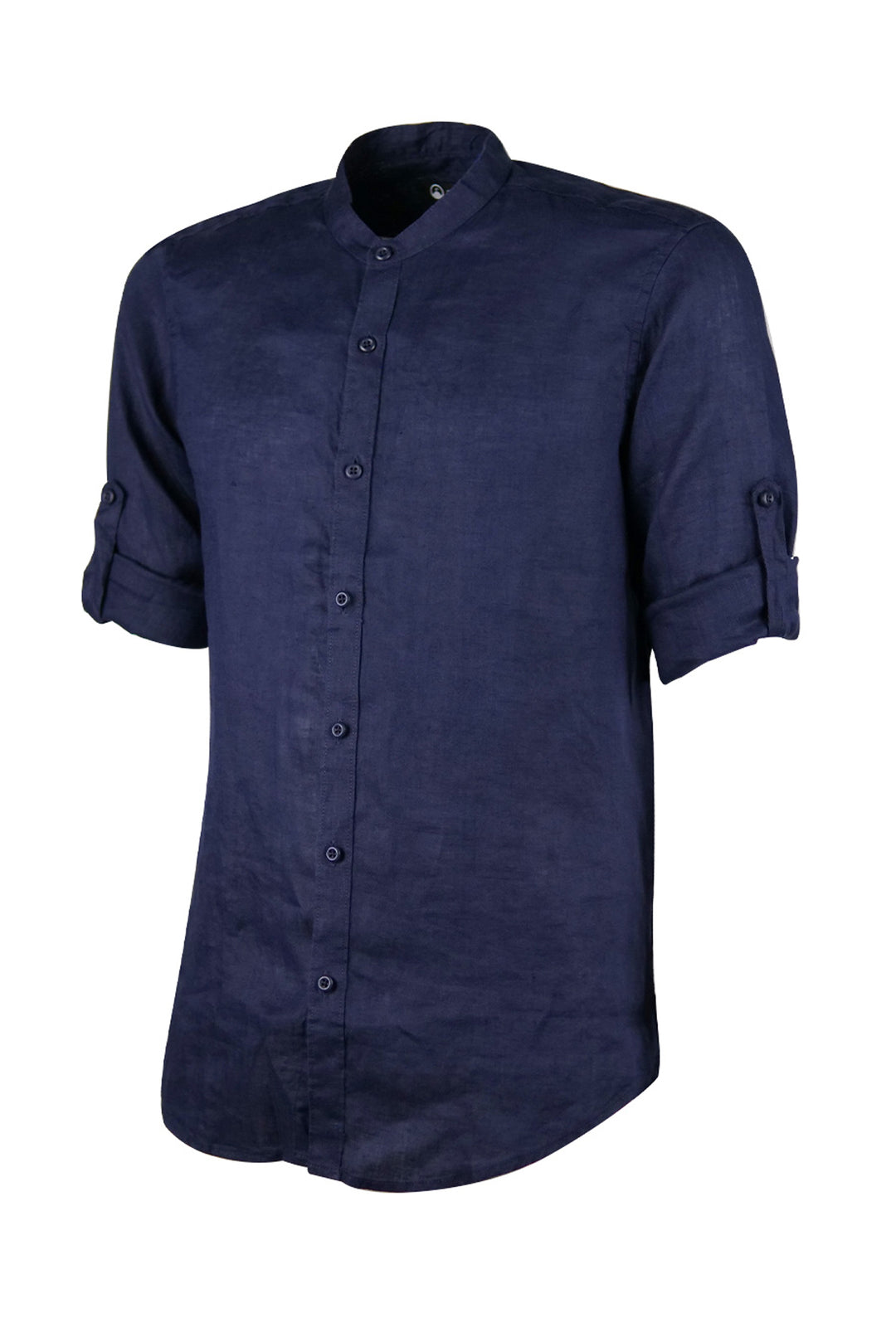 Camicia Uomo Manica Lunga 100% Lino Collo Coreano Semi Slim Fi Camicie Dresserd Uomo - BLU