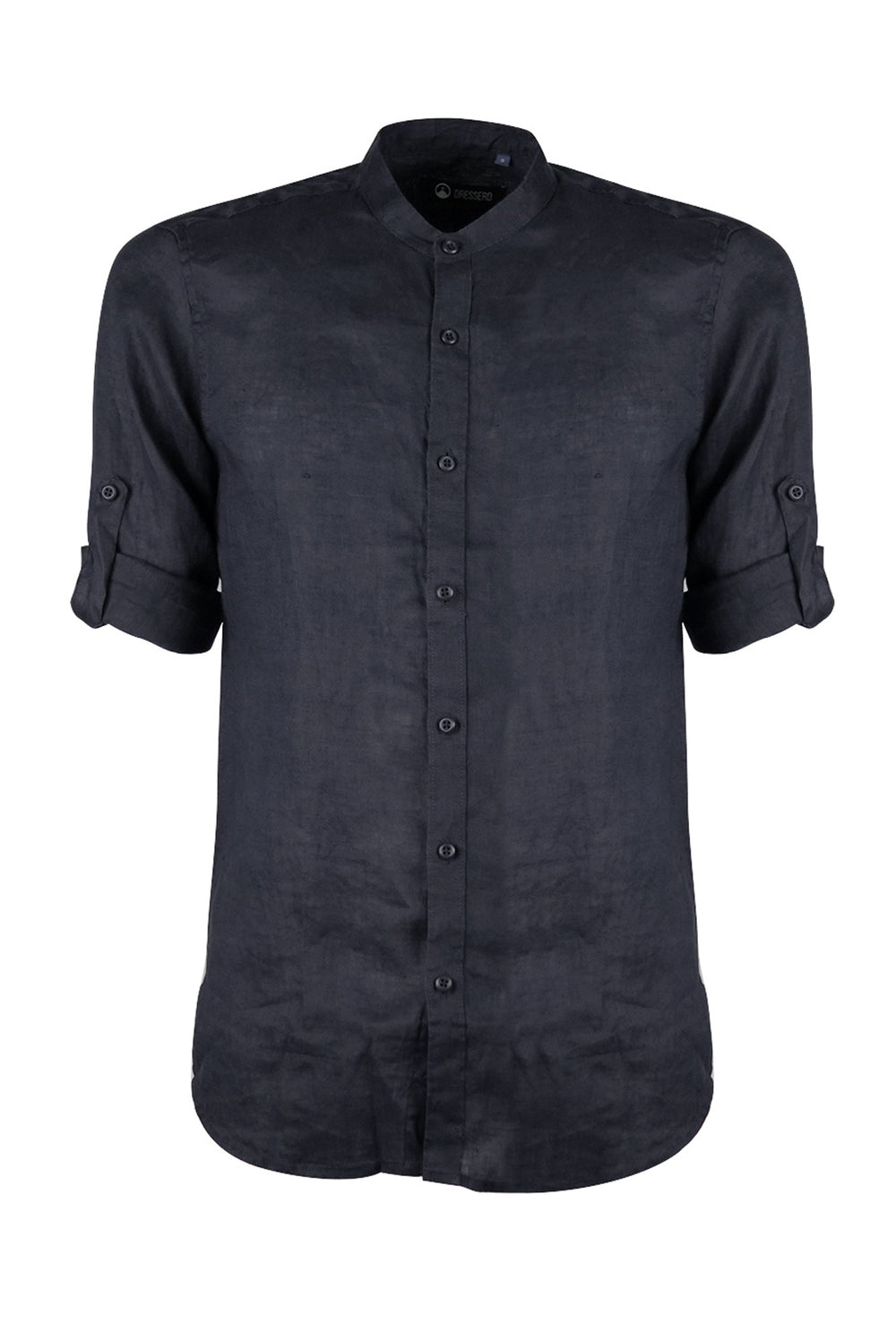 Camicia Uomo Manica Lunga 100% Lino Collo Coreano Semi Slim Fi Camicie Dresserd Uomo - NERO