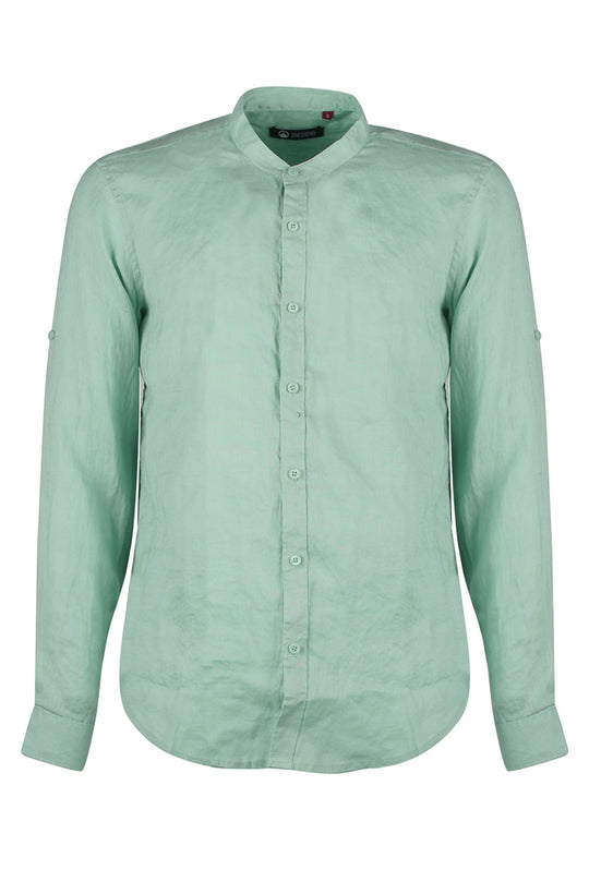 Camicia Uomo Manica Lunga 100% Lino Collo Coreano Semi Slim Fi Camicie Dresserd Uomo - VERDE