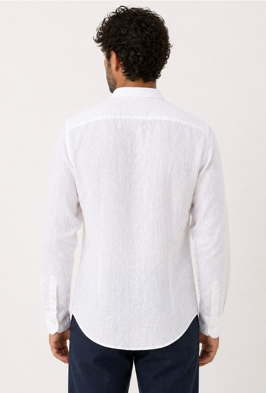 Camicia uomo 100% Lino fiammato collo coreano Dresserd - BIANCO