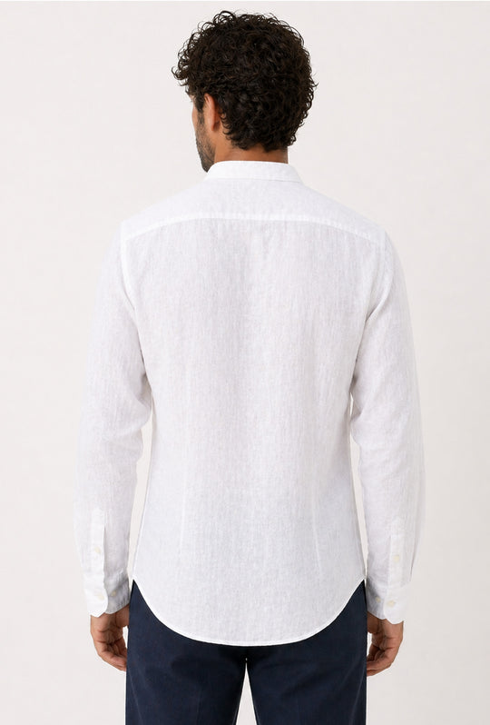 Camicia uomo 100% Lino fiammato collo coreano Dresserd - BIANCO