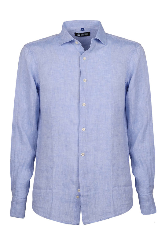 Camicia Uomo 100% Lino Collo camicie estive semi slim fit Dresserd - BLU