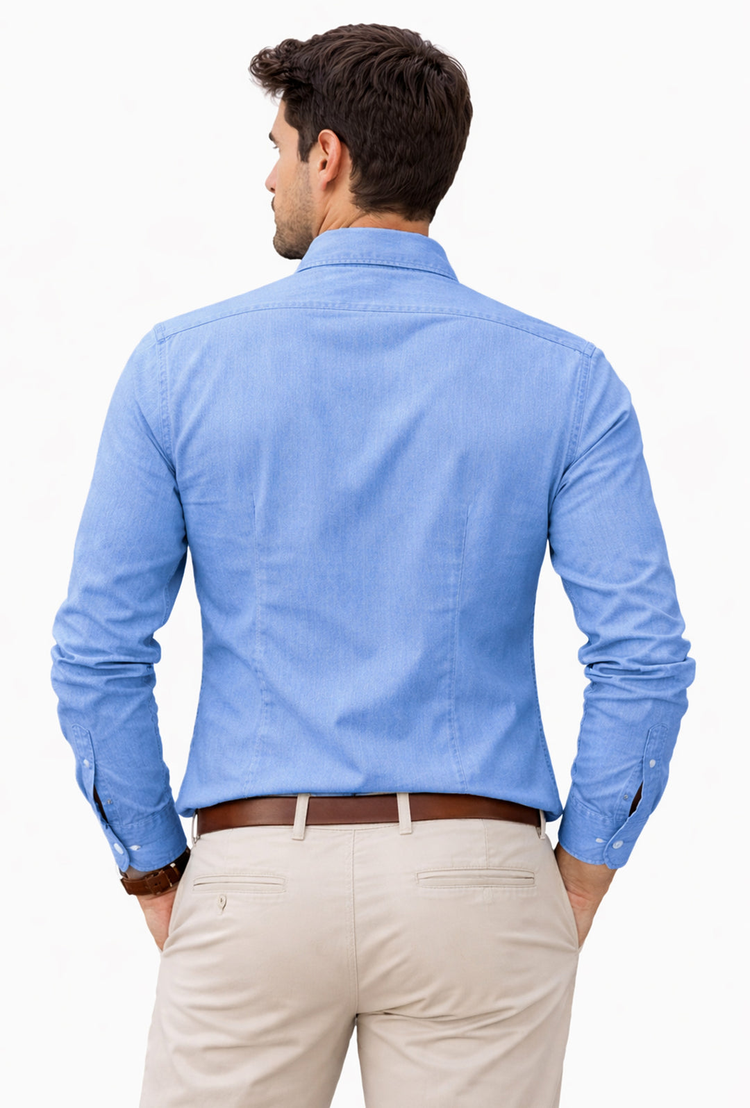 Camicia uomo Jeans manica lunga leggera semi slim fit - CELESTE