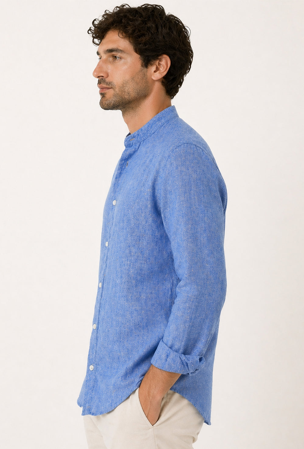 Camicia uomo 100% Lino fiammato collo coreano Dresserd - DENIM