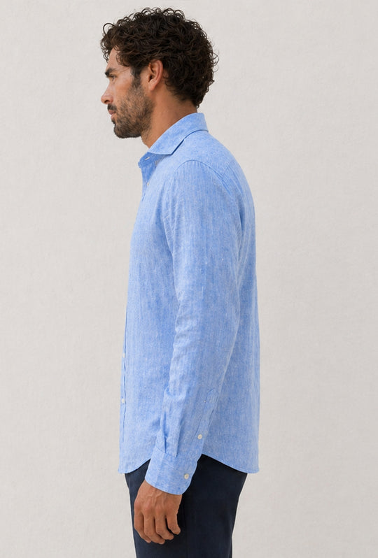 Camicia uomo 100% Lino fiammato Dresserd - AZZURRO