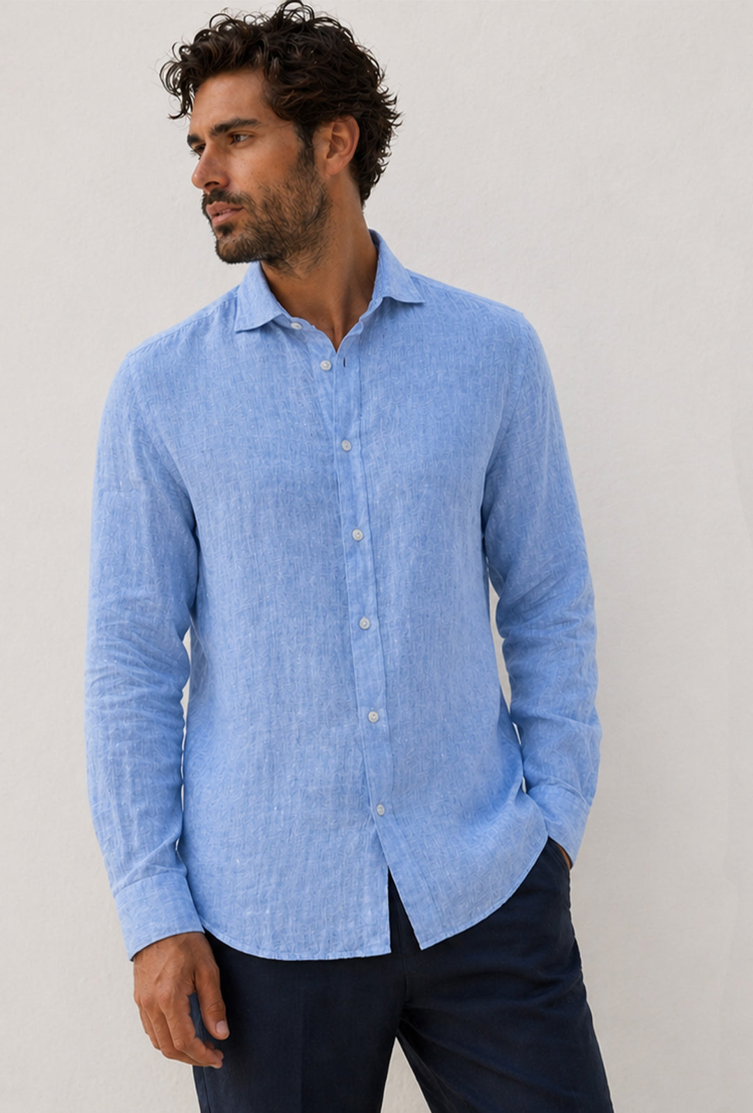 Camicia uomo 100% Lino fiammato Dresserd - AZZURRO