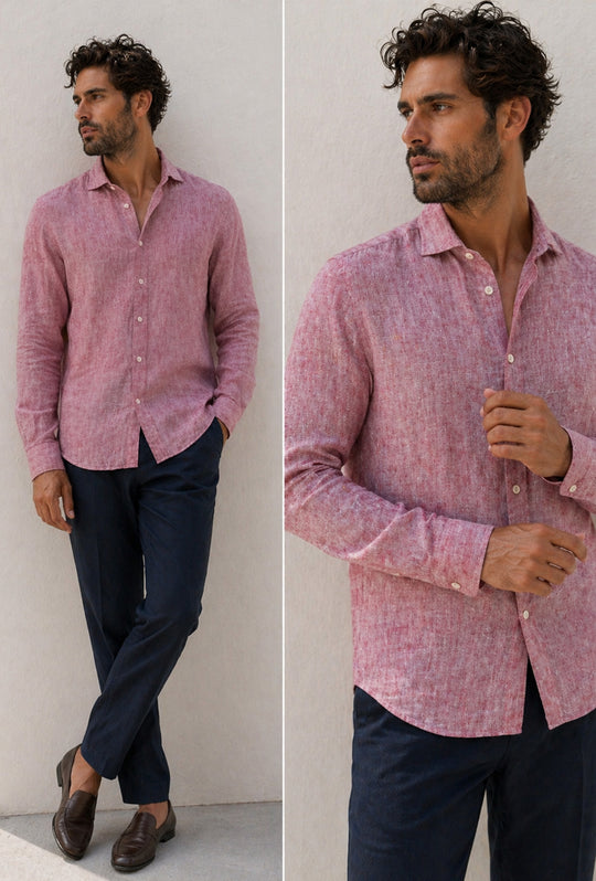 Camicia uomo 100% Lino fiammato Dresserd - BORDEAUX