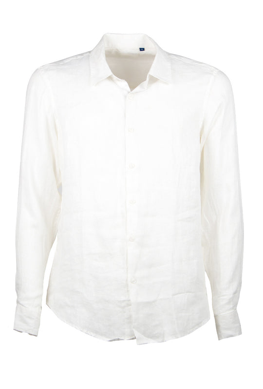 Camicia Uomo 100% Lino Manica Lunga Semi Slim Fit Camicie Dresserd - BIANCO