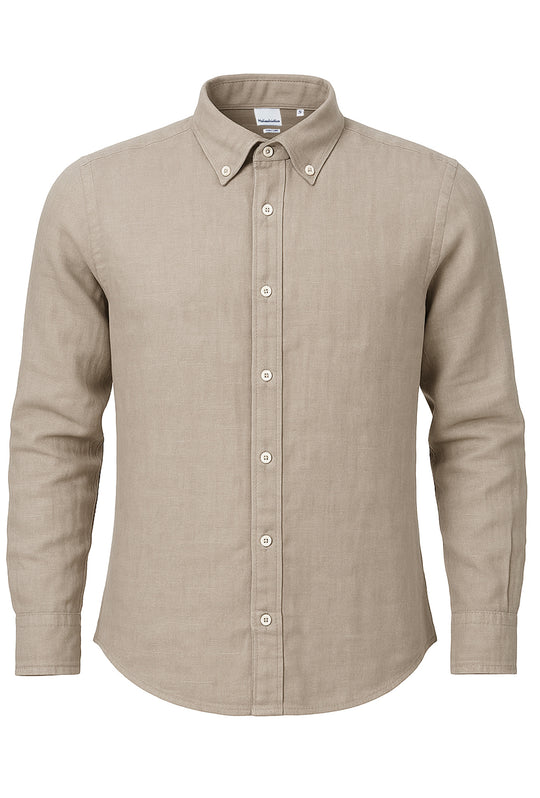 Camicia Uomo Manica lunga in Puro lino Custom Fit Button Down - BEIGE