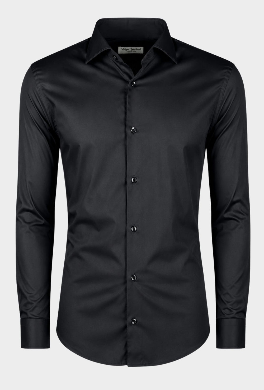 Camicia Uomo Manica lunga in cotone slim fit tinta Unita - NERO