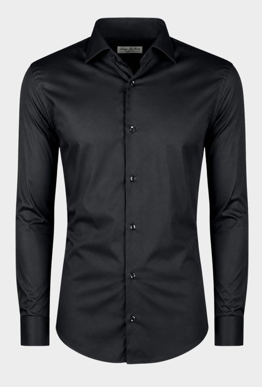 Camicia Uomo Manica lunga in cotone slim fit tinta Unita - NERO