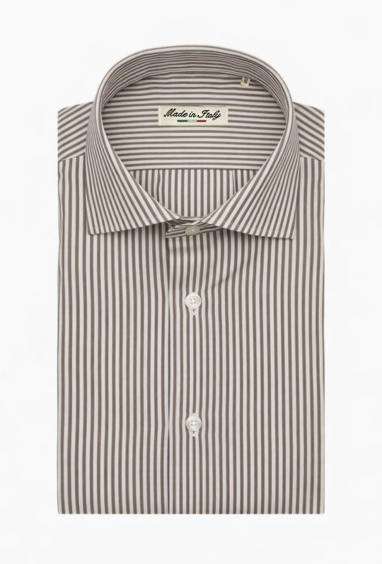 Camicia uomo manica lunga a righe 100% cotone made in italy - BEIGE
