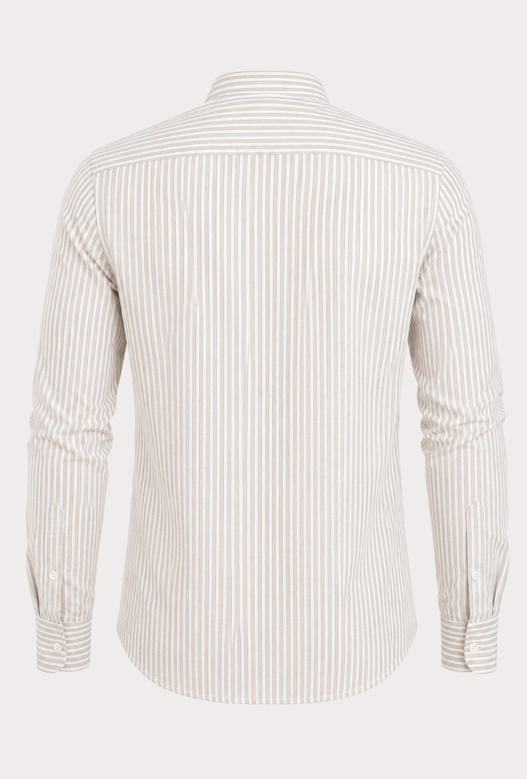 Camicia Uomo Manica Lunga Lino e Cotone Collo Coreano a righe Made in Italy - BEIGE