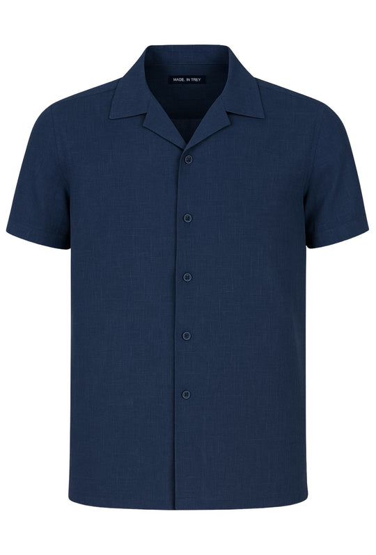 Camicia Uomo Mezza manica Dresserd Lino Viscosa - BLU