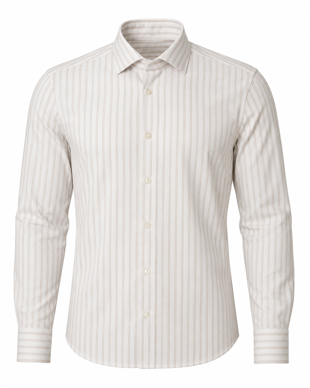 Camicia Uomo Lino Cotone a Righe Dresserd Collo Francese - BEIGE