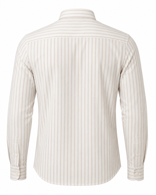 Camicia Uomo Lino Cotone a Righe Dresserd Collo Francese - BEIGE
