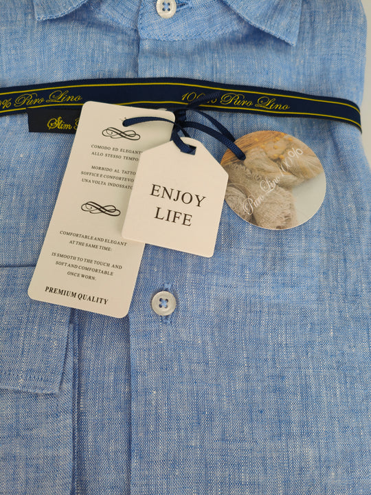 Camicia uomo 100% Lino fiammato Dresserd - AZZURRO