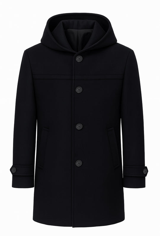 Cappotto uomo in panno con cappuccio Made in italy - NERO