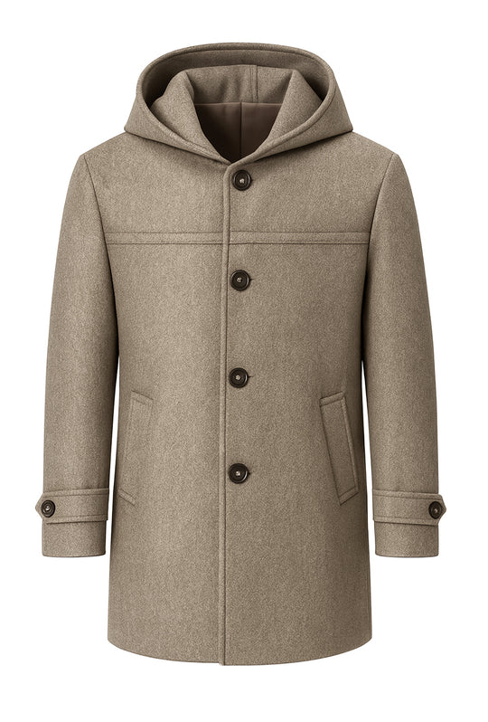 Cappotto uomo in panno con cappuccio Made in italy - BEIGE SCURO