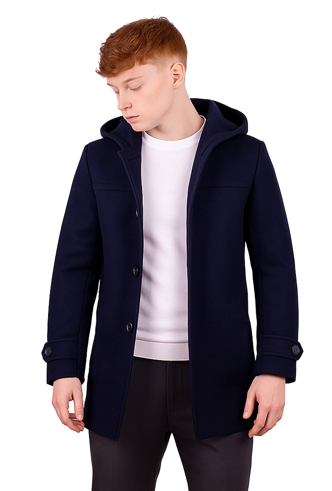 Cappotto uomo in panno con cappuccio Made in italy - BLU