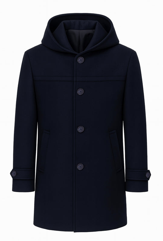 Cappotto uomo in panno con cappuccio Made in italy - BLU