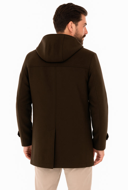 Cappotto uomo in panno con cappuccio Made in italy - MARRONE