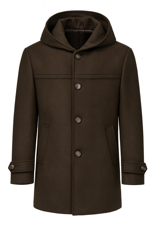 Cappotto uomo in panno con cappuccio Made in italy - MARRONE