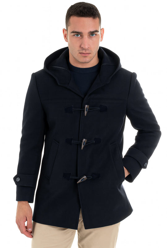 Cappotto uomo  Montgomery con cappuccio in panno dresserd - BLU