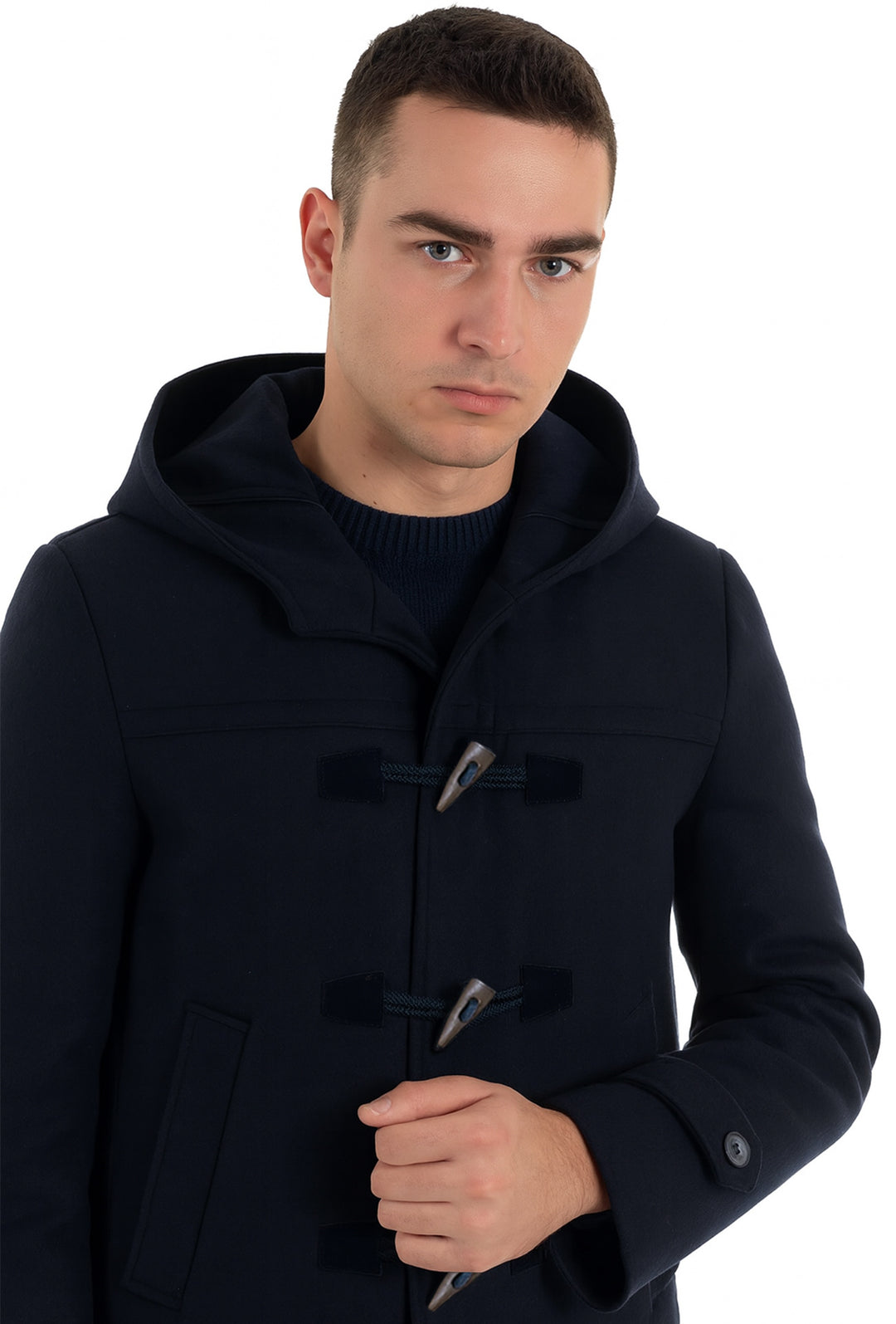 Cappotto uomo  Montgomery con cappuccio in panno dresserd - BLU