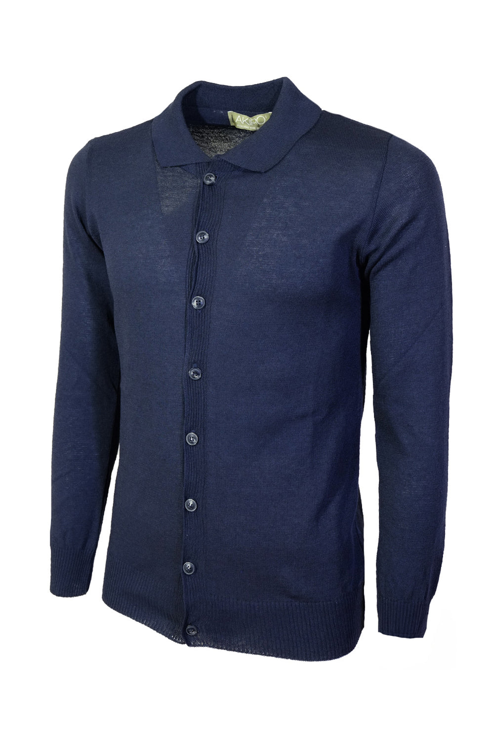 Maglia Uomo Manica Lunga con Bottoni Colletto Polo Cardigan Dresserd Maglioncino Cotone Leggero - BLU