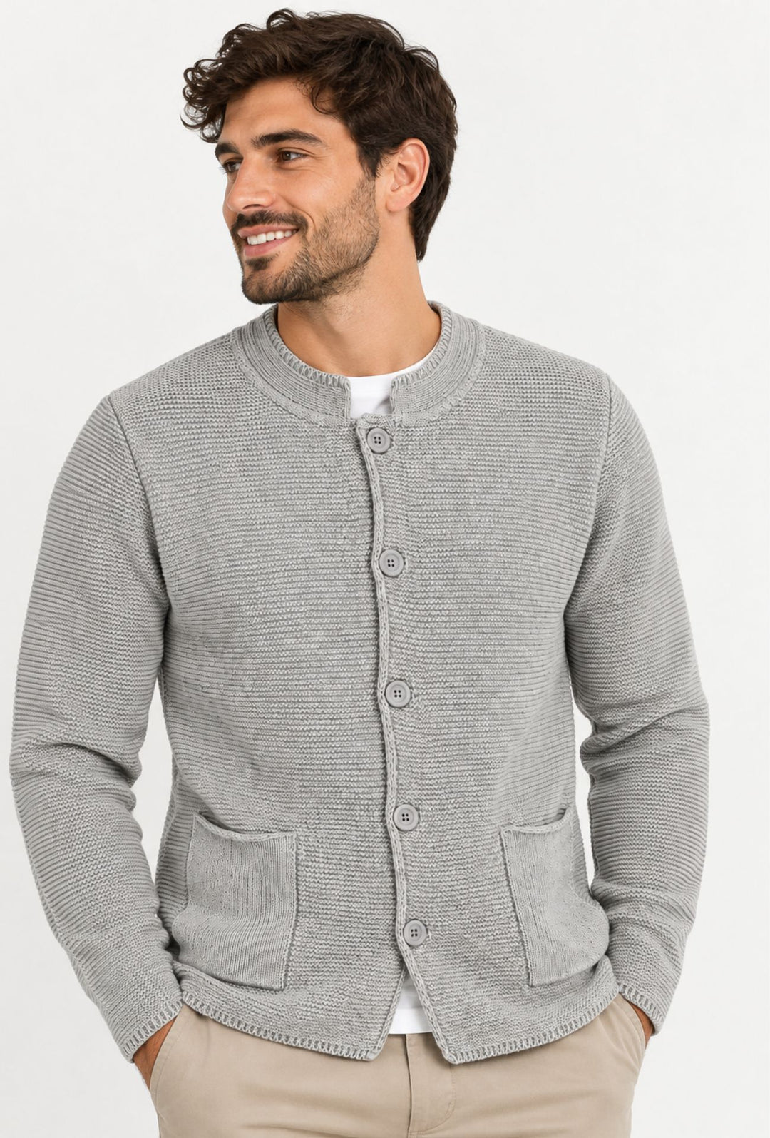 Cardigan Uomo Maglie in cotone con bottoni Giacca in maglia Semi Slim Fit  Dresserd - GRIGIO