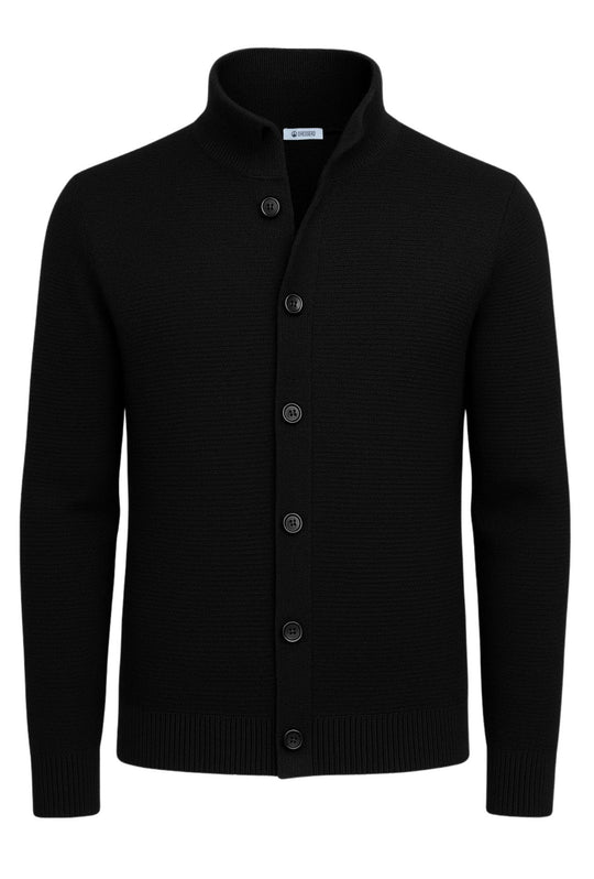 Cardigan uomo Maglione cotone trama lavorata con bottoni - NERO