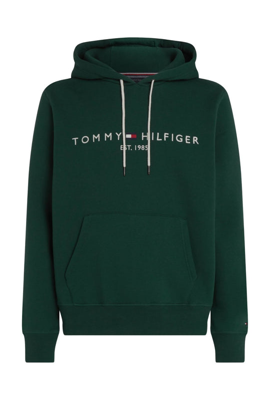 Felpa uomo Tommy Hilfiger Flex con cappuccio e logo Regular fit invernale - VERDE SCURO