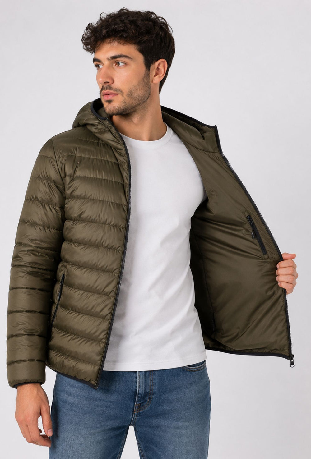 Giubbotto Uomo Double Face Dresserd Piumino e tessuto tecnico - VERDE MILITARE
