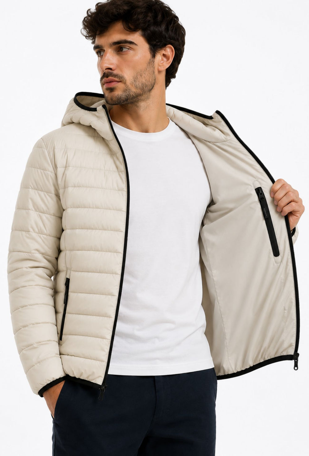Giubbotto Uomo Double Face Dresserd Piumino e tessuto tecnico - GHIACCIO