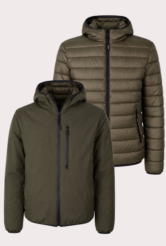 Giubbotto Uomo Double Face Dresserd Piumino e tessuto tecnico - VERDE MILITARE