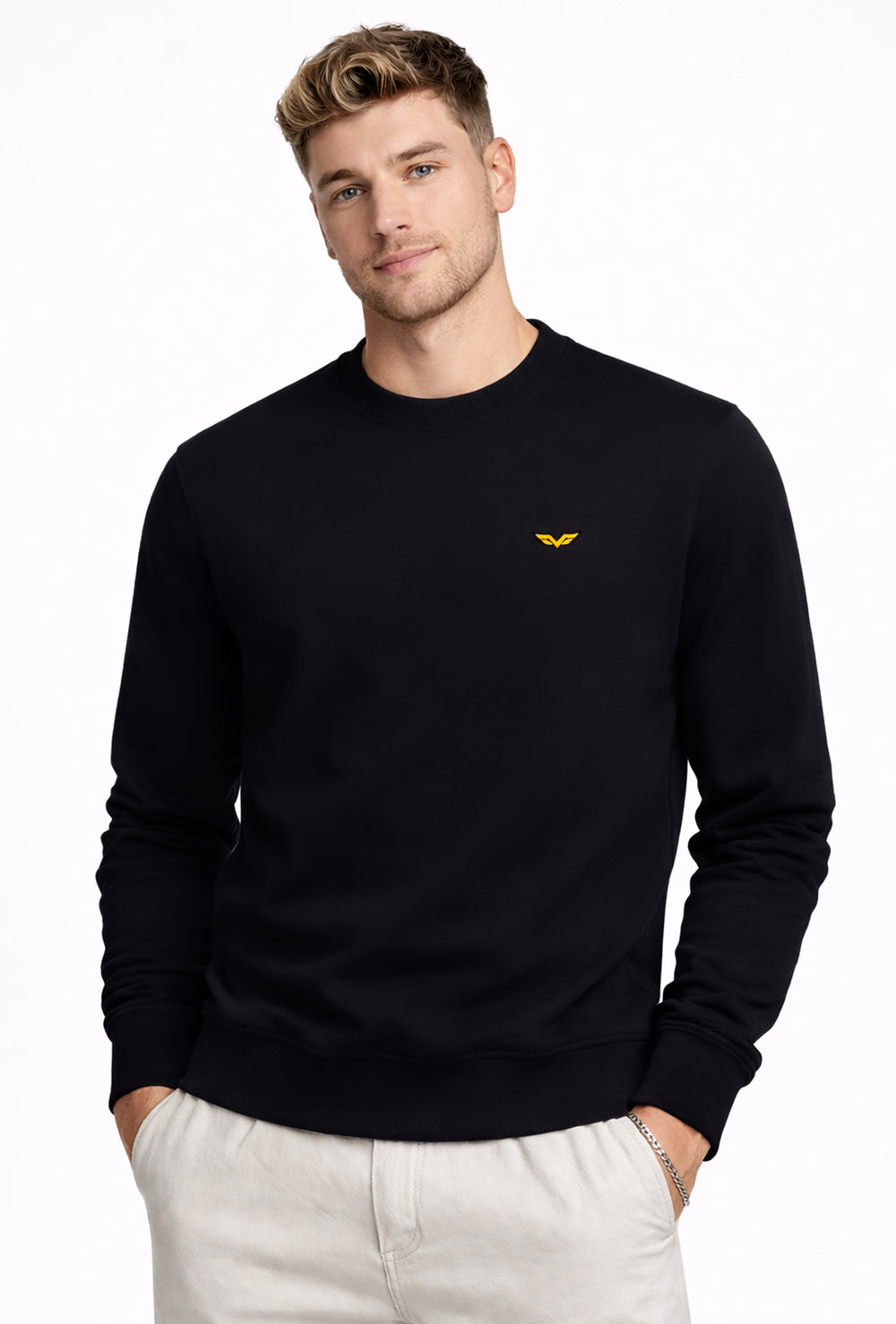 Felpa Uomo girocollo Armata di Mare in cotone leggero - NERO