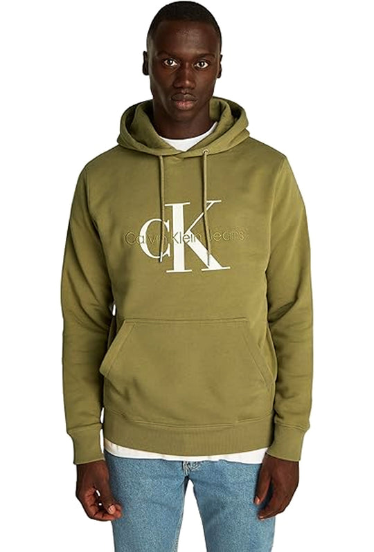 Felpa Uomo CALVIN KLEIN con cappuccio Seansonal monologo regular fit - VERDE OLIVA