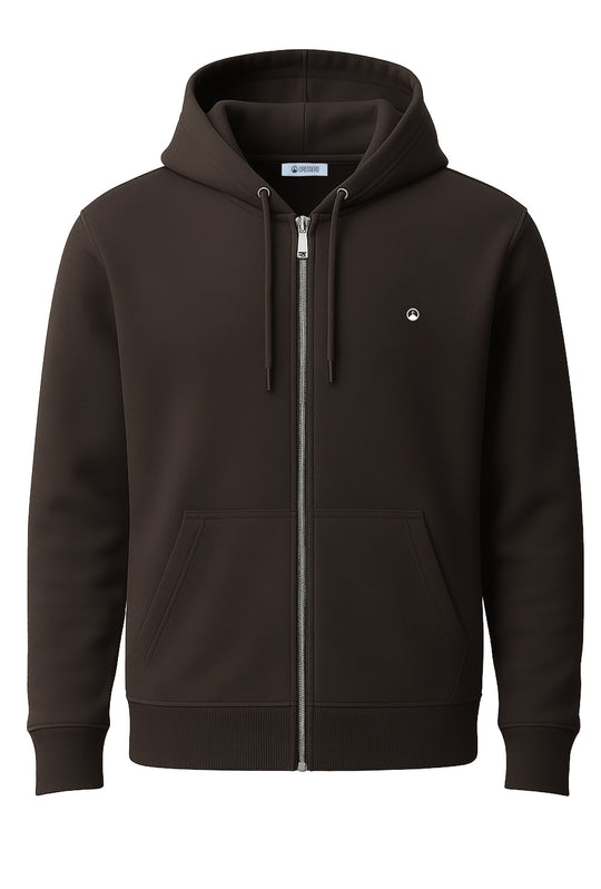 Felpa uomo con cappuccio Full Zip dresserd felpata - MARRONE