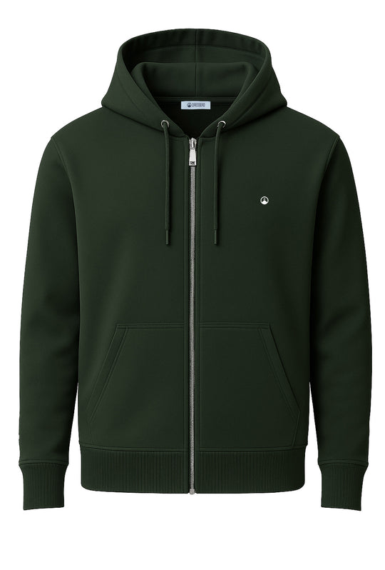 Felpa uomo con cappuccio Full Zip dresserd felpata - VERDE SCURO
