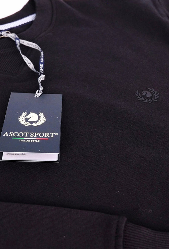 Felpa Uomo Girocollo Ascot Sport Felpe Felpate Invernali - NERO