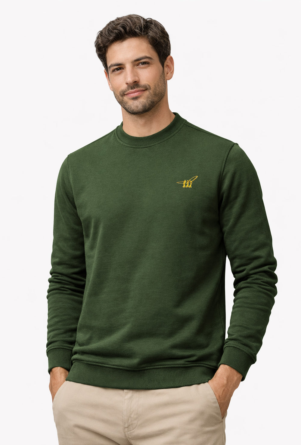 Felpa uomo Henry Cotton's girocollo leggero in cotone - VERDE