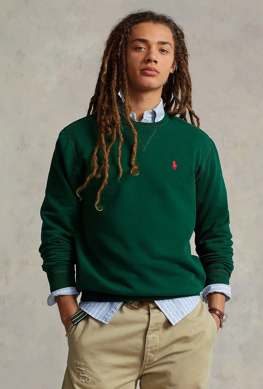 Felpa uomo Girocollo Ralph Lauren misto cotone felpata - VERDE
