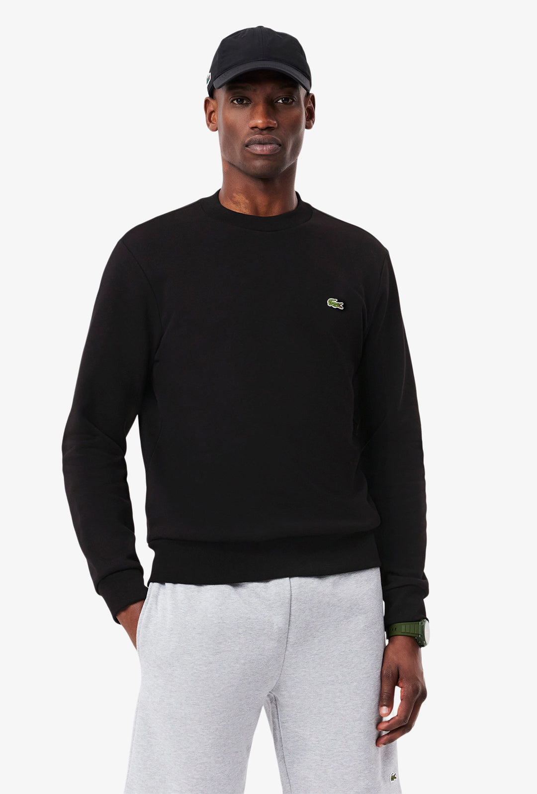 Felpa Uomo LACOSTE girocollo modello felpato NERO